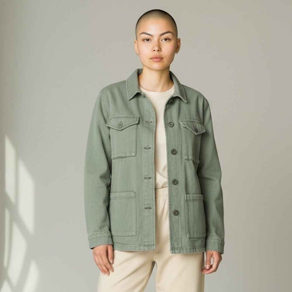 Topshop Utility Jacket Women’s 4 | Army Green Cotton Button Front Shacket